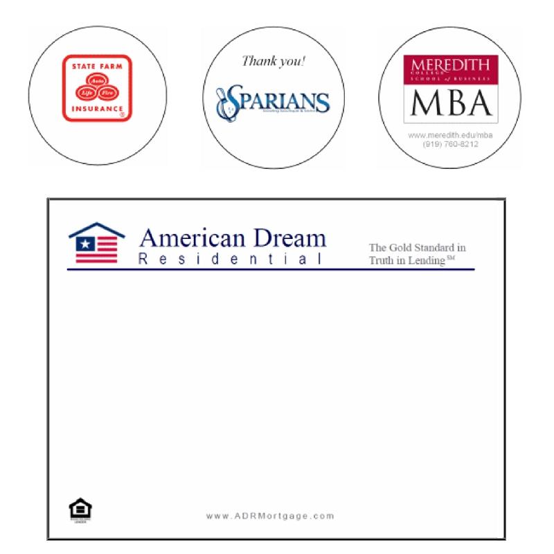 We offer free custom note cards and labels for our business customers