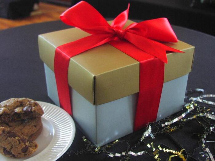 A holiday gift box of gourmet cookies