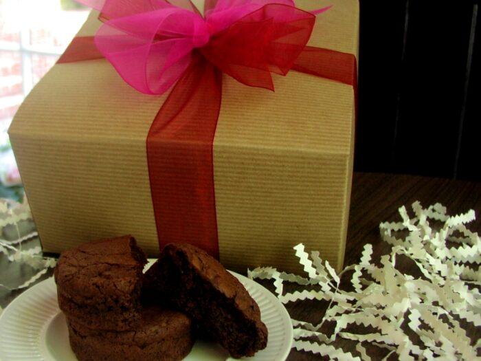 A large gift box of chocolate brownies