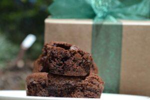 Gourmet chocolate brownies in a standard kraft gift box