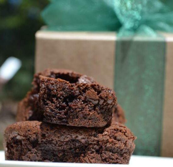 Gourmet chocolate brownies in a standard kraft gift box
