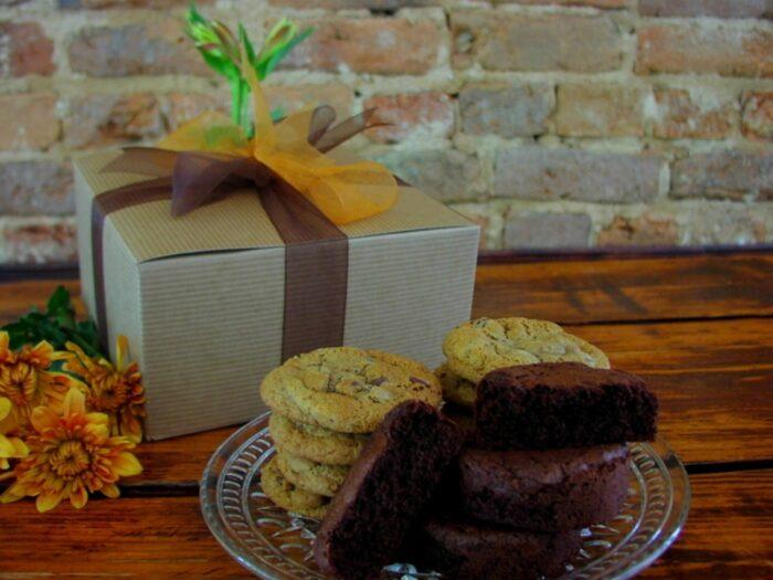 A large gift box of gourmet cookies and brownies