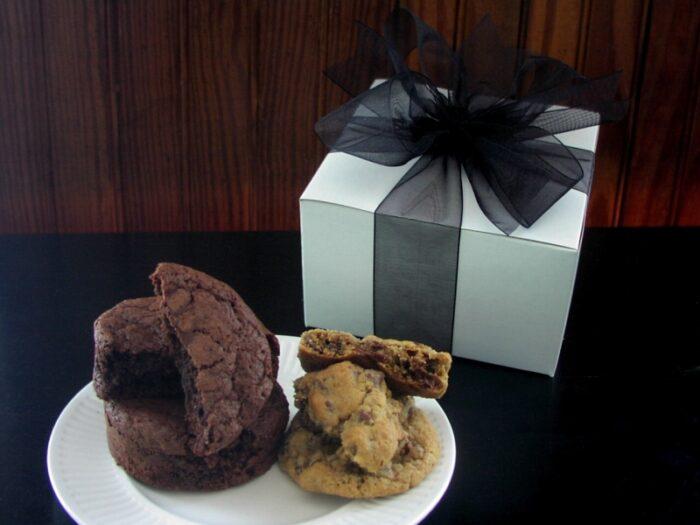 A small gift box of gourmet cookies and brownies