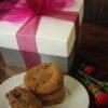 A bold color gift box of gourmet cookies