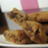Close up of gourmet cookies in a bold color box