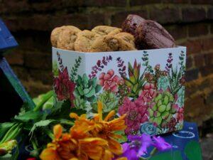 A standard size gift basket of gourmet cookies and chocolate brownies