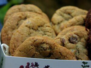 Close up photo of gourmet cookies in this standard gift basket