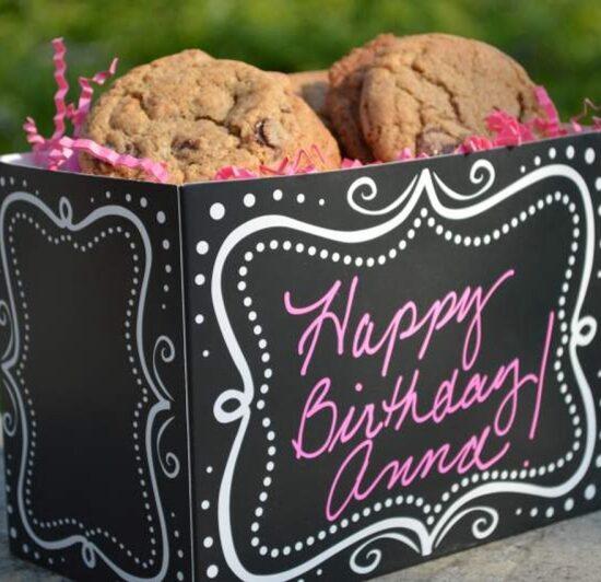 A standard sized custom gift basket of gourmet cookies and chocolate brownies