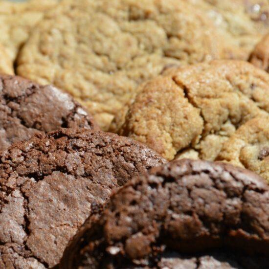 Up close photos of the gourmet cookies and brownies in a custom gift basket