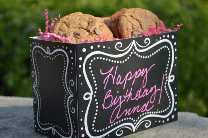 A standard sized custom gift basket of gourmet cookies