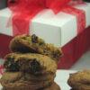 A bright red gift box of cookies for Valentine's Day